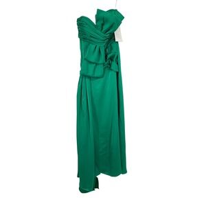 Mac Duggal NWT Emerald Green Satin Bow Maxi Gown Dress Size 4